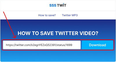 Visit the ssstwit video download website. Paste the tweet's URL into the form at the top of the page and click the "Download" button.